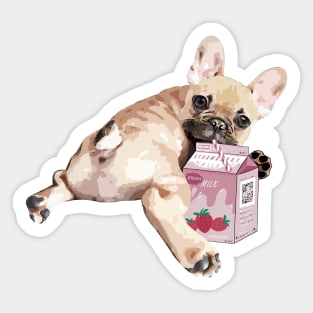 French bulldog lovers, frenchie and strawberry milk, smoothie, milk shake, Sticker